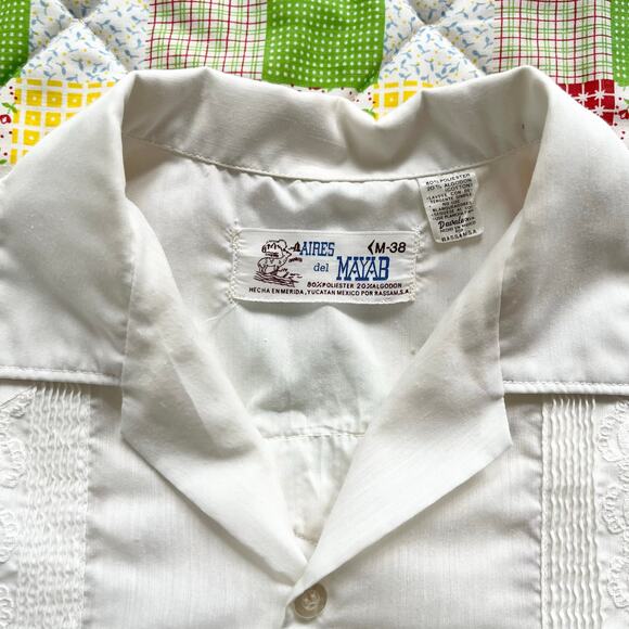 Vintage‎ 70s White Guayabera Shirt Short Sleeve Mexican // Size Medium - Picture 2 of 4